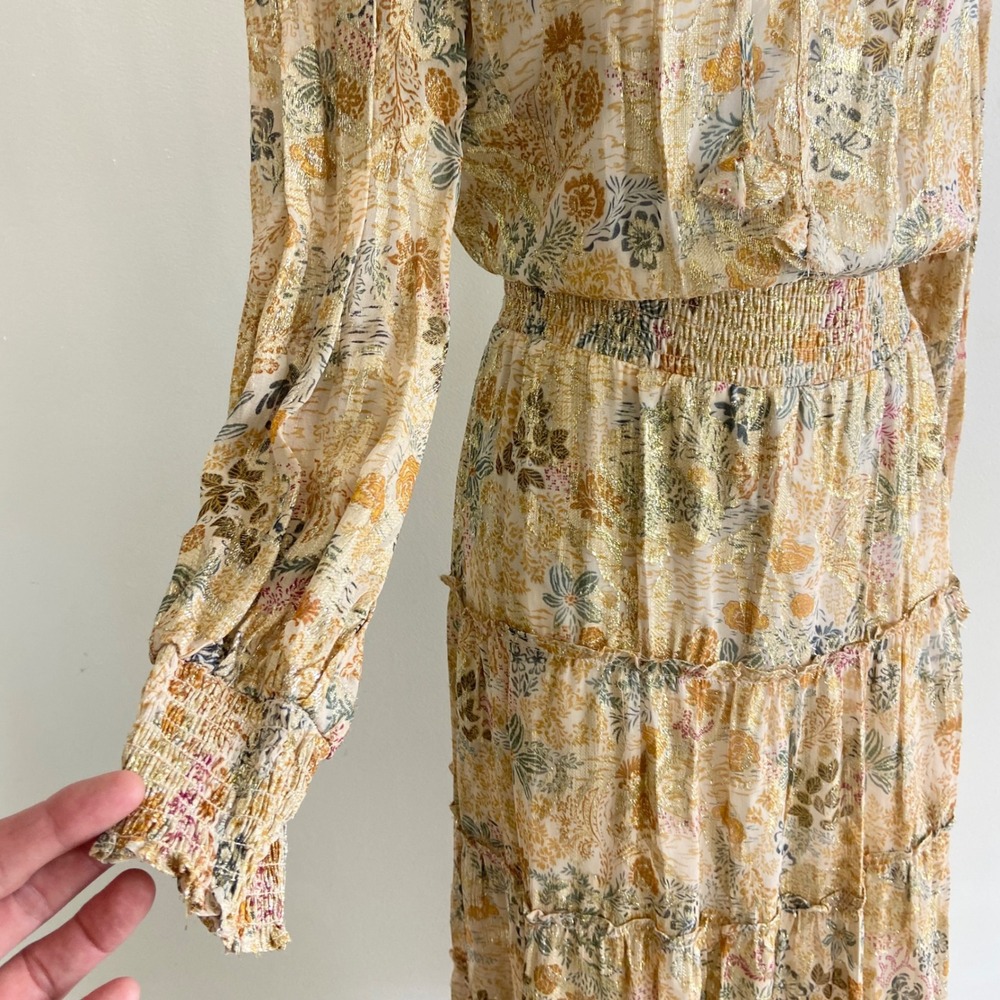 MSK Metallic Gold Floral Tiered Maxi Dress 93467194Q size M NEW - Picture 6 of 14